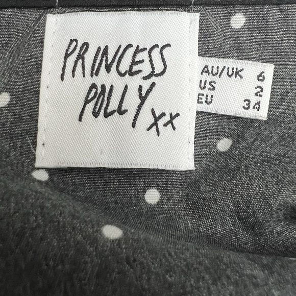 Princess Polly Crop Top Tie Front‎ Black White Polka Dot V Neck Size 2 XS Y2K - Picture 6 of 8